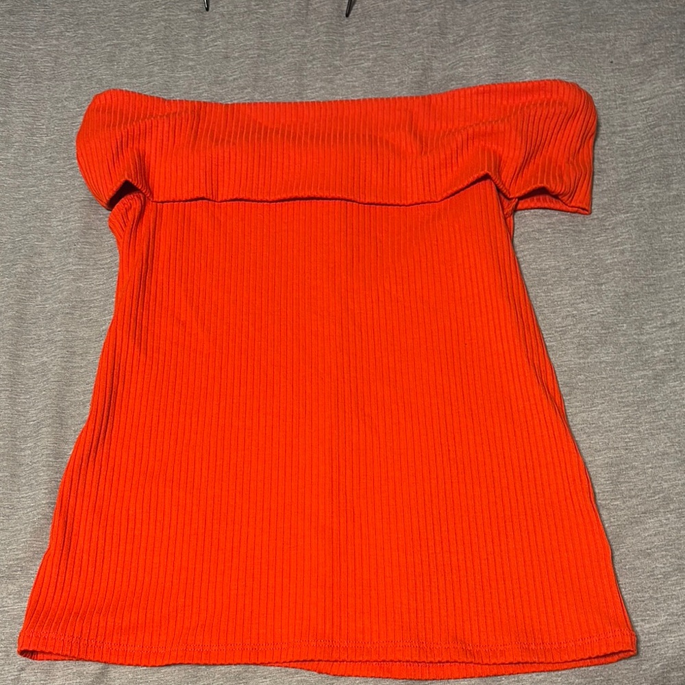 Vibrant Orange Ribbed Off-Shoulder Camisole